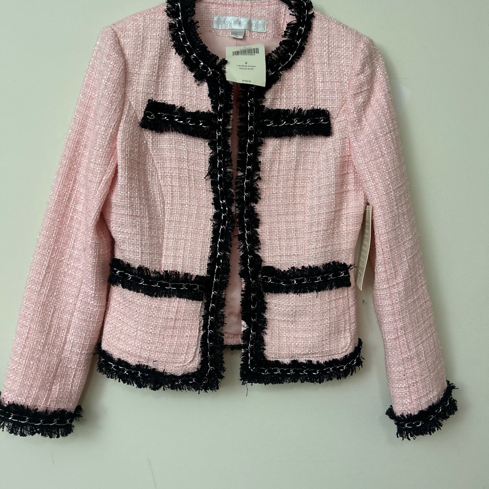 NWT Boston Proper Pink Tweed Blazer with Black Accents